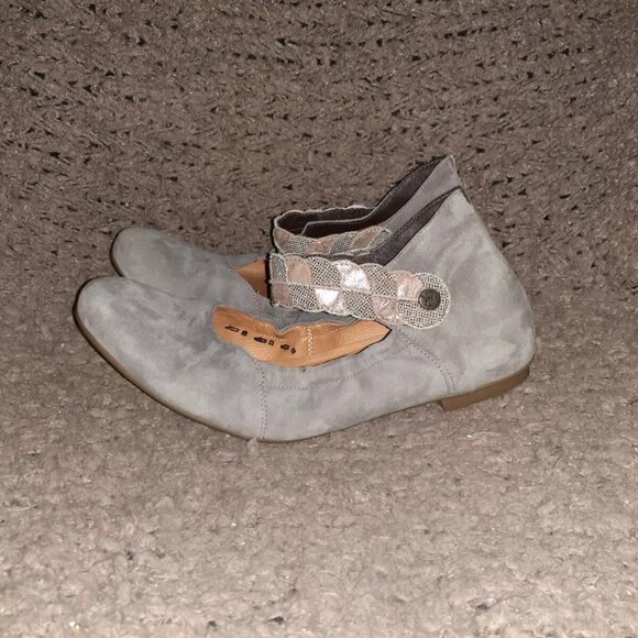 THINK! Gray Suede/Copper & Silver Hook/Loop Fastening-Ballet Mary Janes-Sz 41-EX - Picture 2 of 7